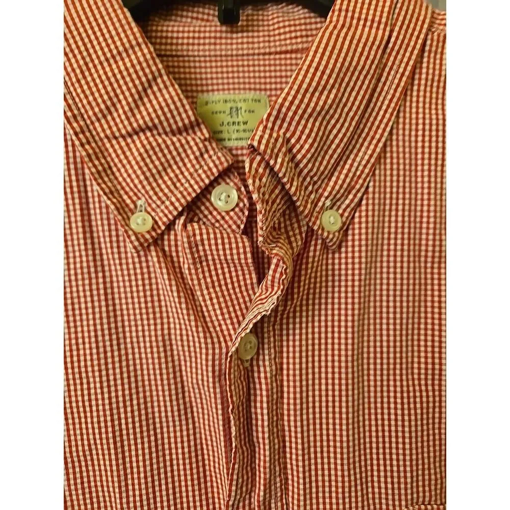 J. Crew Dress Shirt Men's Large‎ 16-16.5 Long Sleeve Red Gingham Cotton Casual